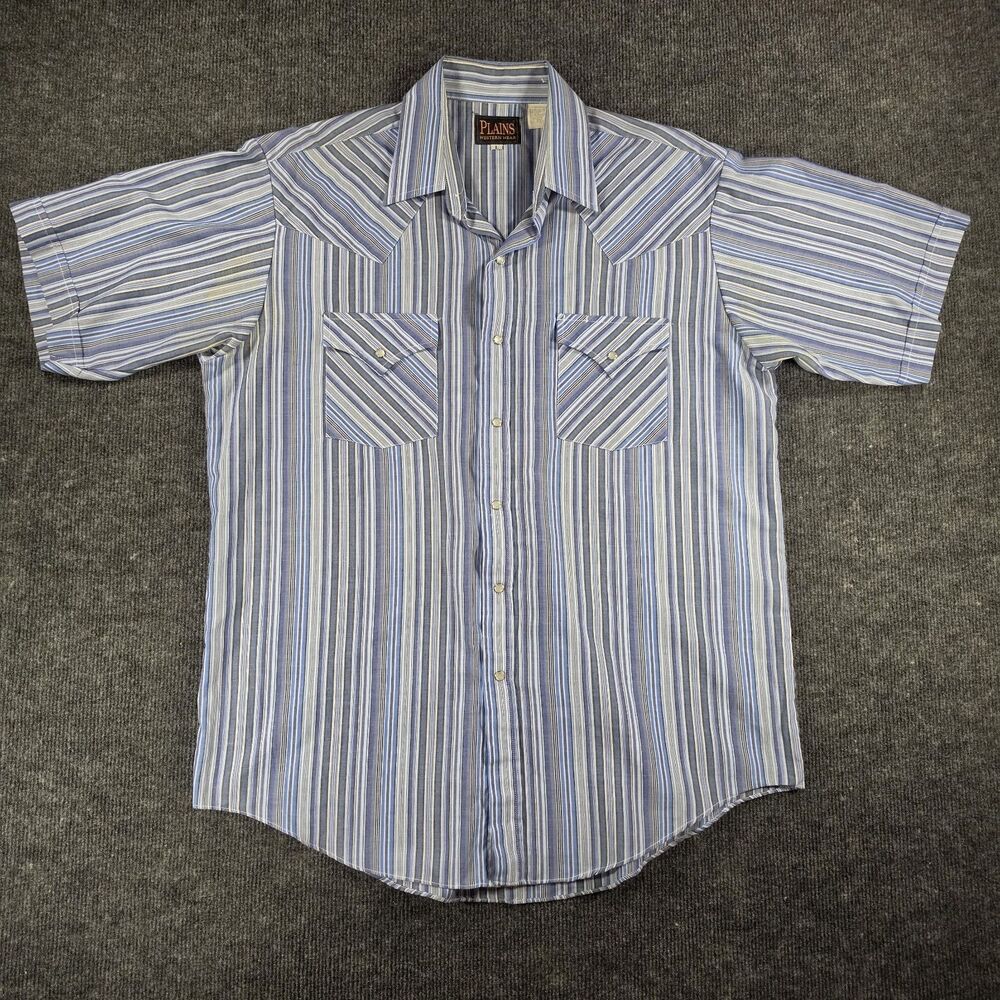 Plains Western Wear Pearl Snap Shirt Mens Large L Striped Short Sleeve